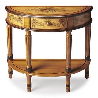 Mozart 31.5 in. W Demilune Wood Hand Painted 1 Drawer Console Table with Lower Open Shelf