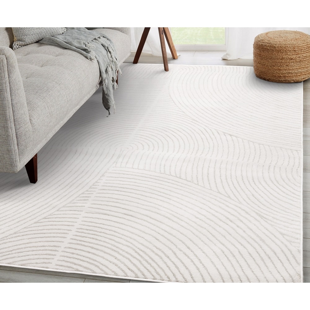 Neutral Swirls Modern Rug in Light Cream