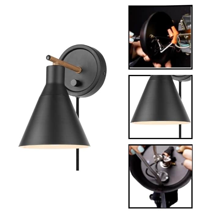 1 Light plug in wall sconce matte black, tristan sconce light metal wall lighting