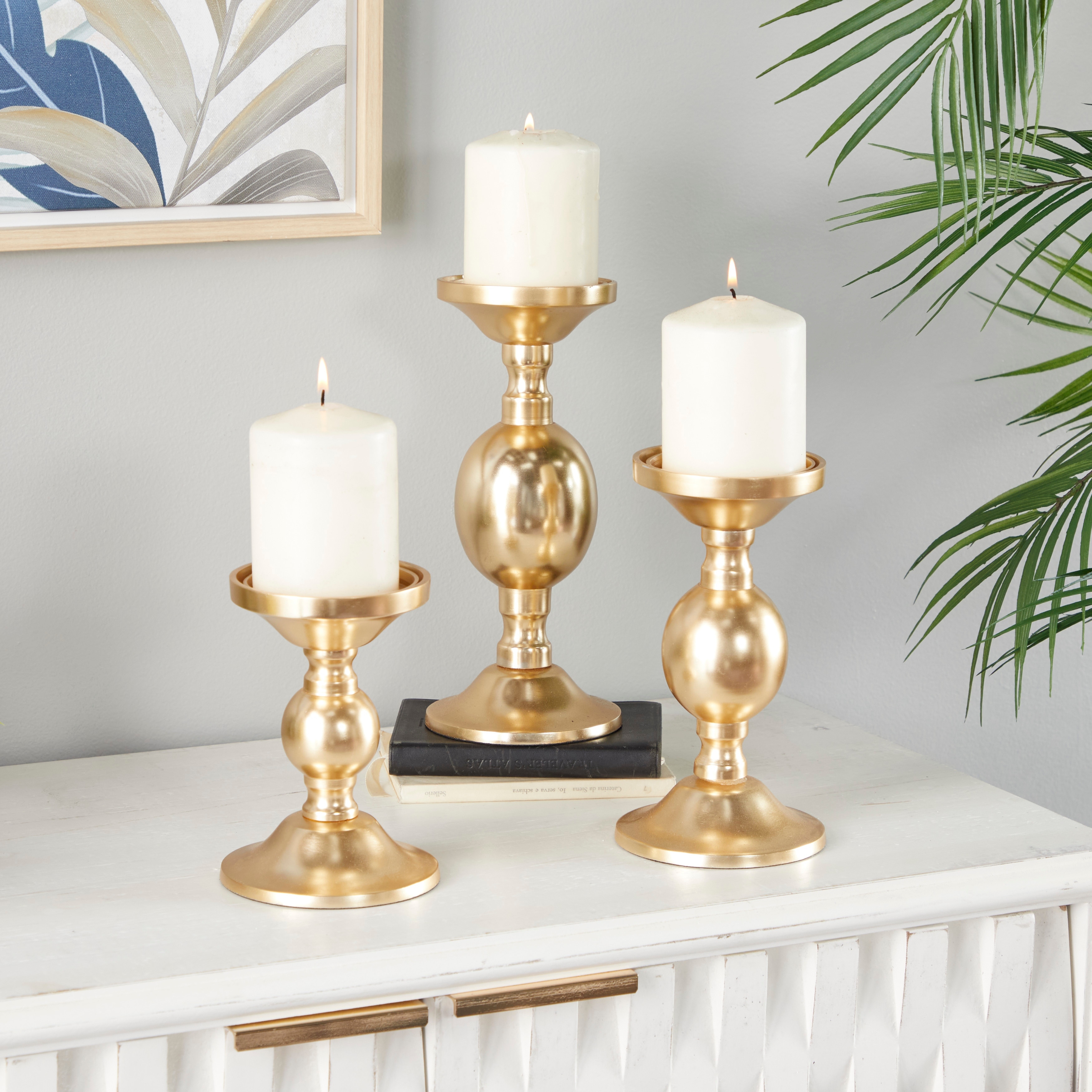 Gold pillar candle holders hot sale set of 3