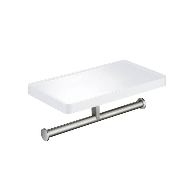 Bathroom Brushed Nickel Hardware Accessory Wall Mounted Tissue Holder with Shelf - Double Roll