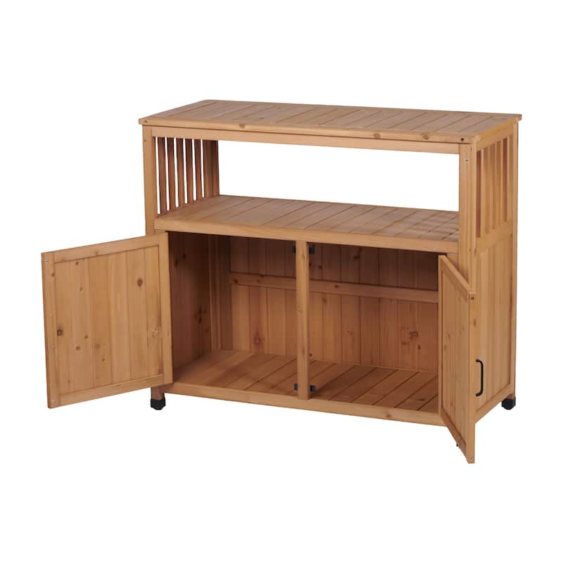 GDFStudio - Harbor Outdoor Solid Fir Wood Storage Bar Table with Slatted Design