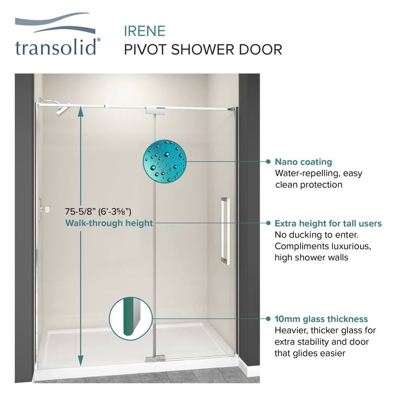 Transolid IPD487610C-S 76" High x 48" Wide Pivot Semi Frameless Shower