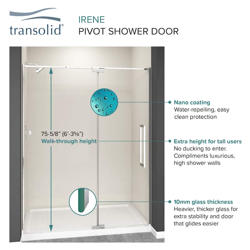Transolid IPD607610C-R 76" High x 60" Wide Pivot Semi Frameless Shower