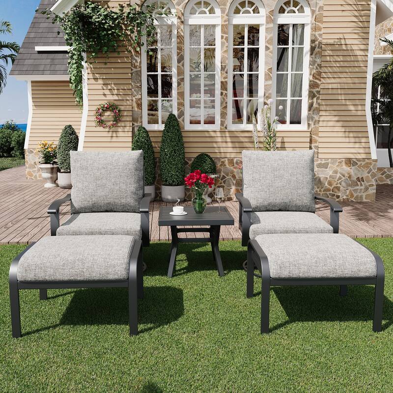 EROMMY Patio Set: 360° Swivel Rockers, Sofa, Ottomans & Table – Outdoor Conversation Set for Poolside, Garden & Deck - 5 PCS - Swivel Rocking Chair & Ottoman - Grey