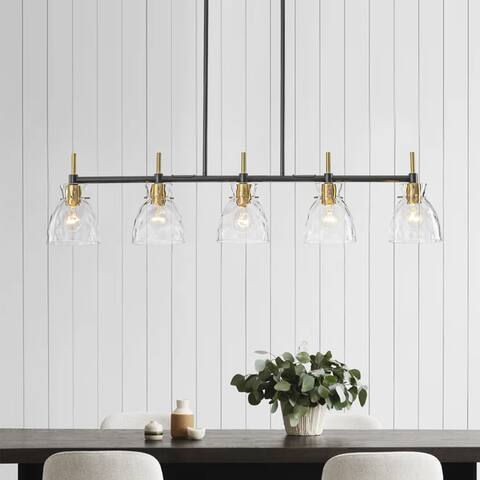 1/3/5-Light Modern Black & Gold Textured Glass Pendant Light ...