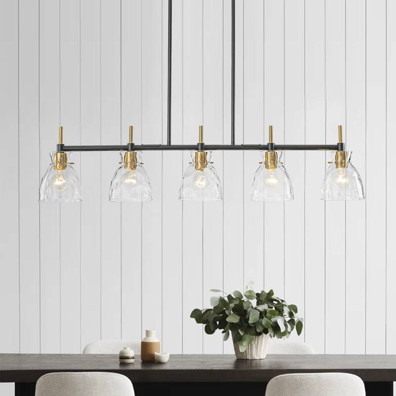 1/3/5-Light Modern Black & Gold Textured Glass Pendant Light ... - Textured Glass Pendant Lights For Apartment Dining Rooms With Metal Shades
