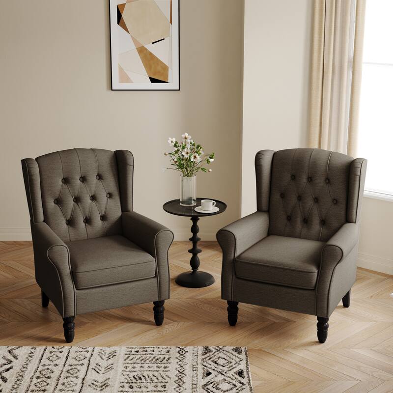 Button-Tufted Accent Club Chair Wingback Armchair Set of 2