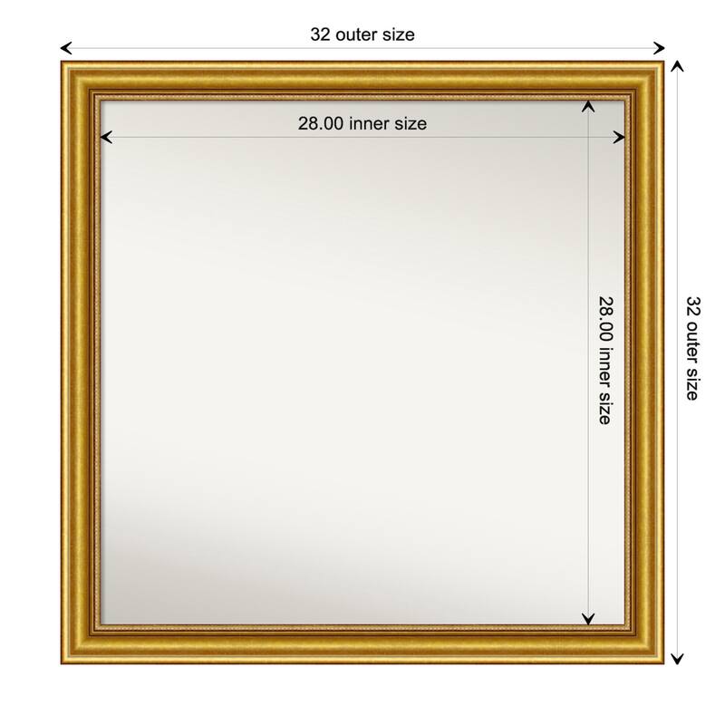 Townhouse Gold Framed Non-Beveled Custom Wall Mirror, Bathroom Vanity Mirror - Outer Size: 31.75 x 31.75