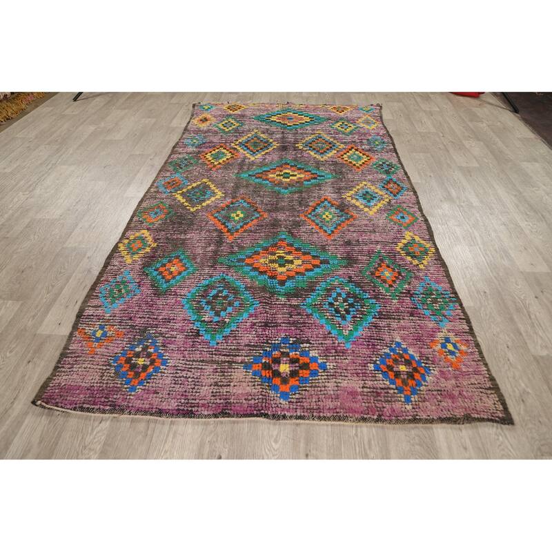 Antique Tribal Moroccan Oriental Wool Area Rug Handmade Foyer Carpet - 5'0" x 9'1"