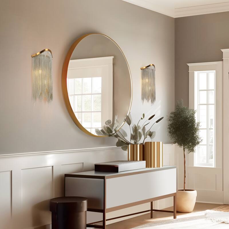 Modern Glam 2-Light Gold Wall Sconce Metal Vanity Light for Living Room Bedroom - W7" x H16.3" Max