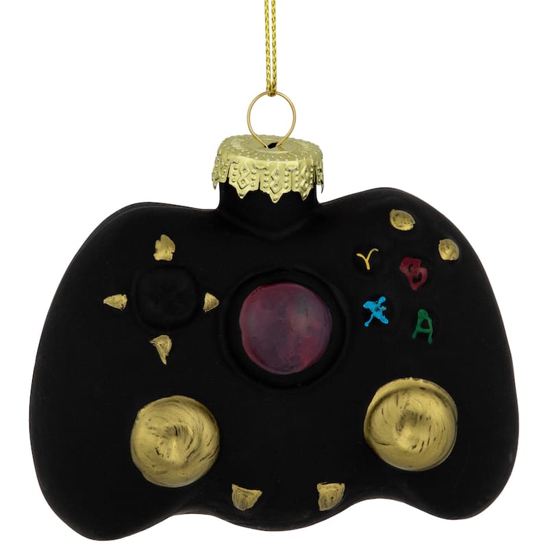 Game Controller Glass Christmas Hanging Ornament - 4" - Black