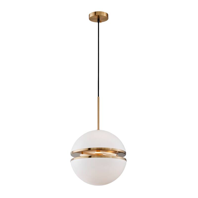 4 Light Globe Pendant in White Acrylic and Shining Brass finish - White Acrylic