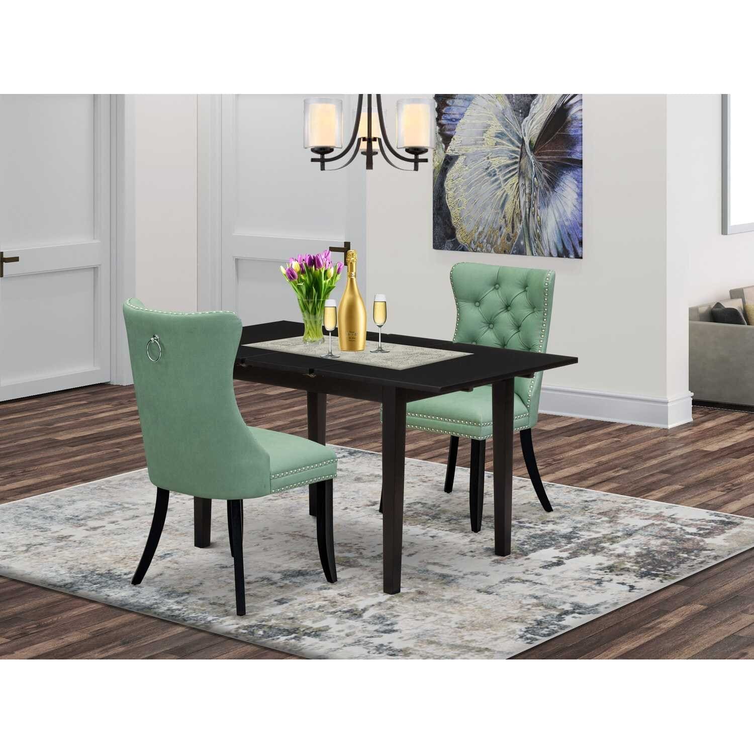 3-Piece Black Finish Rectangular Solid Wood Top Dining Table Set