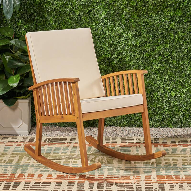 Cusp Barn Acacia Wood Design Resistant Reclining Rocking Chair, Durable Hardwood Heavy Frame With Rocking Feature