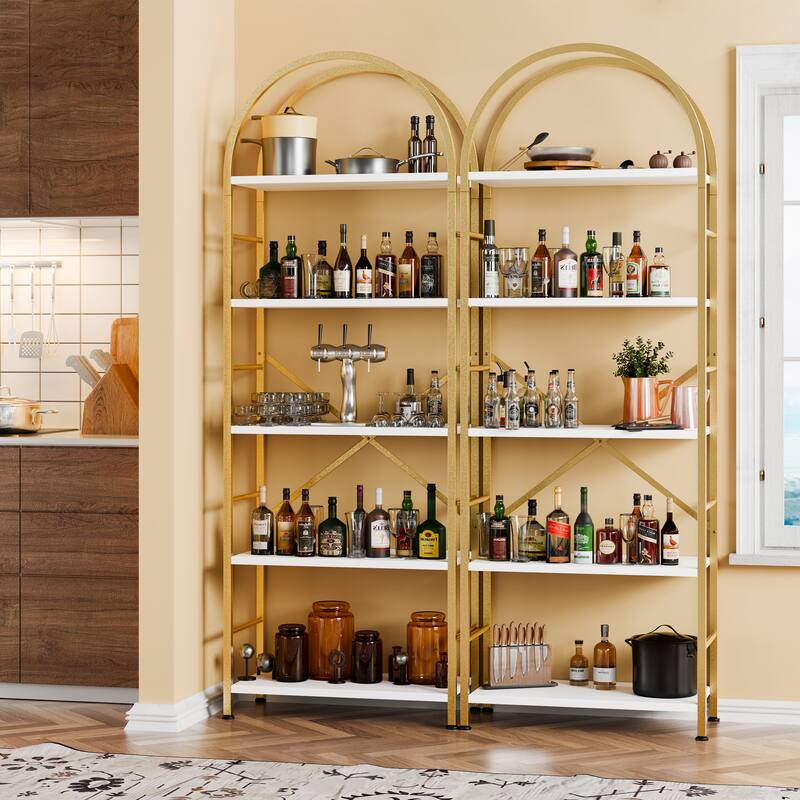 Futzca 5 Tiers Bookshelf Arched, Wooden Bookcase Display Rack