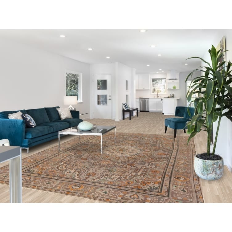 Hand Knotted Oriental 100% Wool Carpet Traditional Floral Brown Tabriz Area Rug - 11' 0'' X 8' 0''