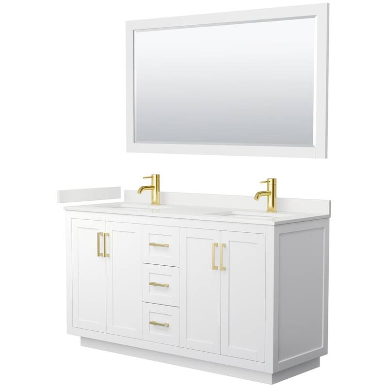 Wyndham Collection WCF292960D-QTZ-UNSM58 Miranda 60" Free Standing - White / White Quartz Top / Brushed Gold Hardware