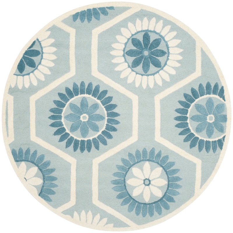 SAFAVIEH Handmade Cambridge Edeltraud Modern Moroccan Wool Rug - 6' Round - Blue/Ivory