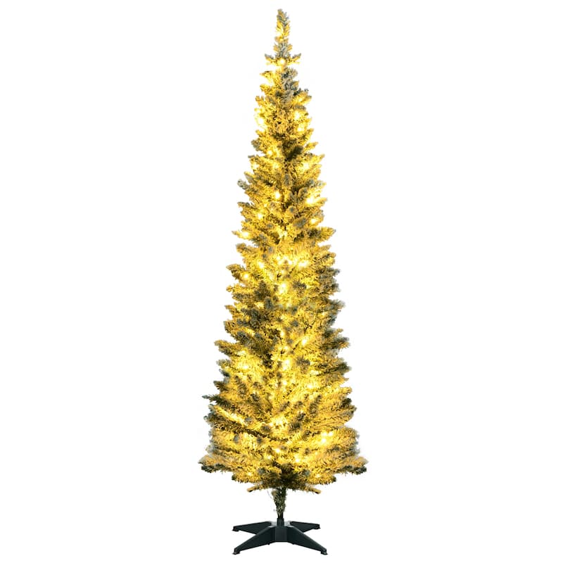 HOMCOM 6' Tall Pre-Lit Slim Noble Fir Artificial Christmas Tree with Realistic Branches, 170 Warm White LED Lights and 390 Tips