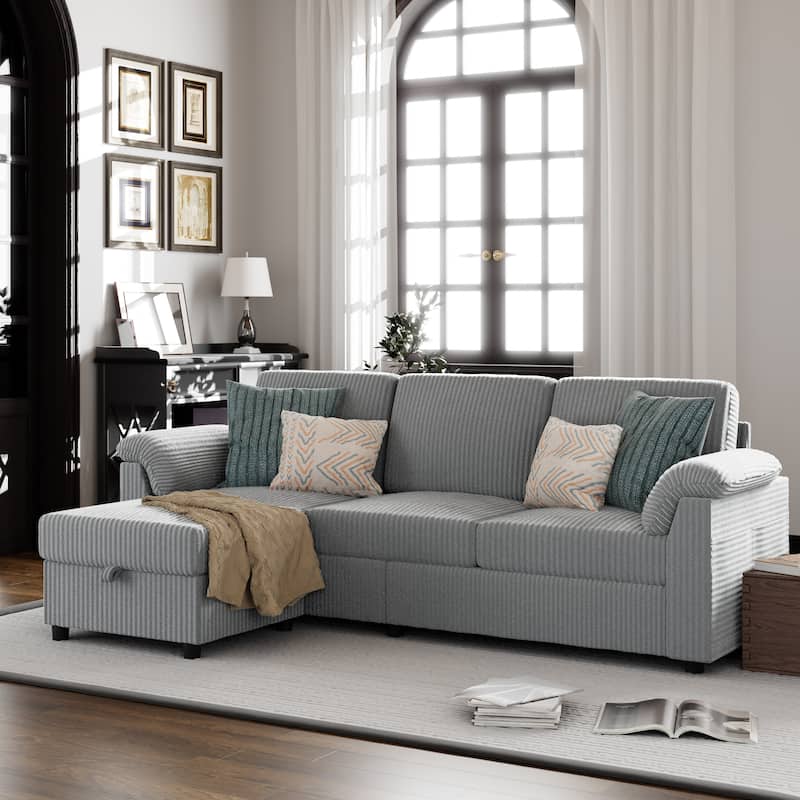 Futzca 79'' Corduroy Sectional Sofa Couch with Removable Pillow