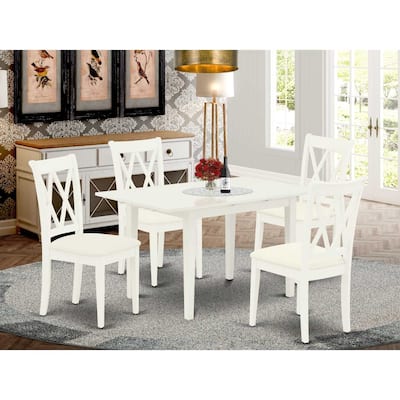 HomeStock 5-Pc Linen White Finish Solid Wood Top-Rectangular Dining Room Set with Butterfly Leaf-Seats 4