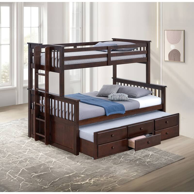 Twin Over Full Bunk Bed with Ladder & Underbed Drawers, Dark Walnut - Dark Walnut