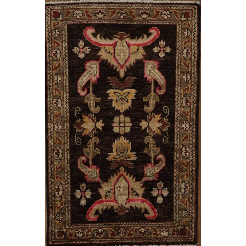 Hand Knotted Oriental 100% Wool Carpet Traditional Floral Brown Peshawar Area Rug - 3' 2'' X 2' 0''