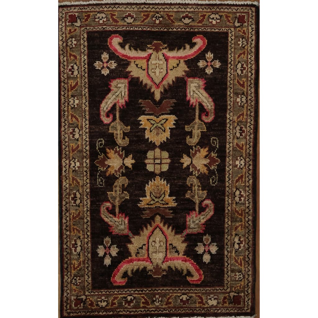 Hand Knotted Oriental 100% Wool Carpet Traditional Floral Brown Peshawar Area Rug - 3' 2'' X 2' 0''