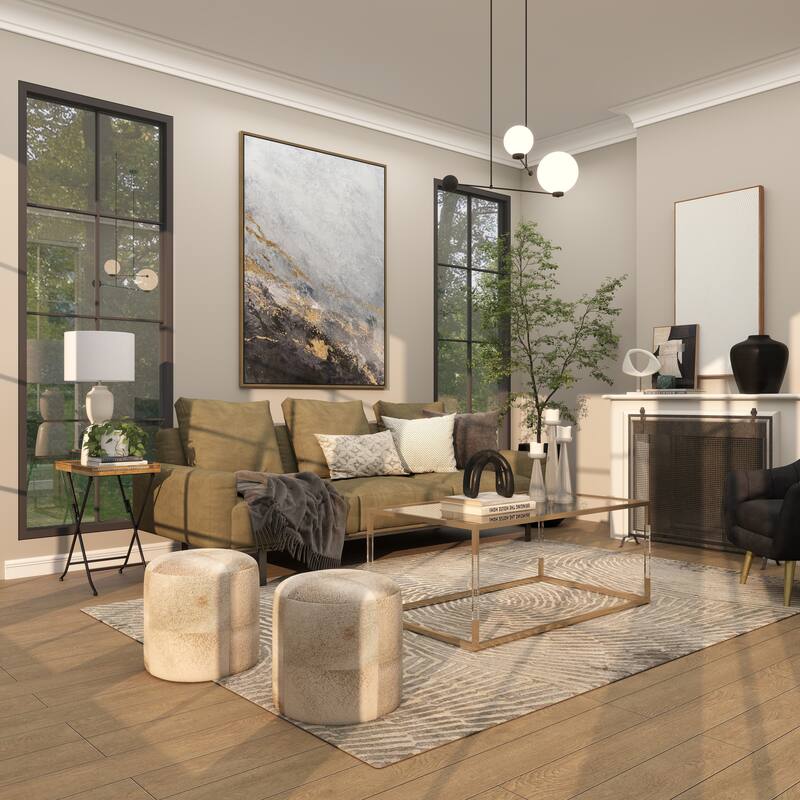 Canvas Leaf Living Room Framed Wall Art with Silver Frame