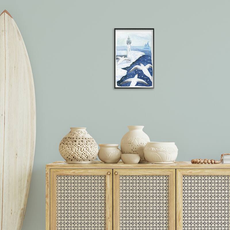 Stupell Snowy Winter Harbor Birds Framed Giclee Art Design By Hannah Moren