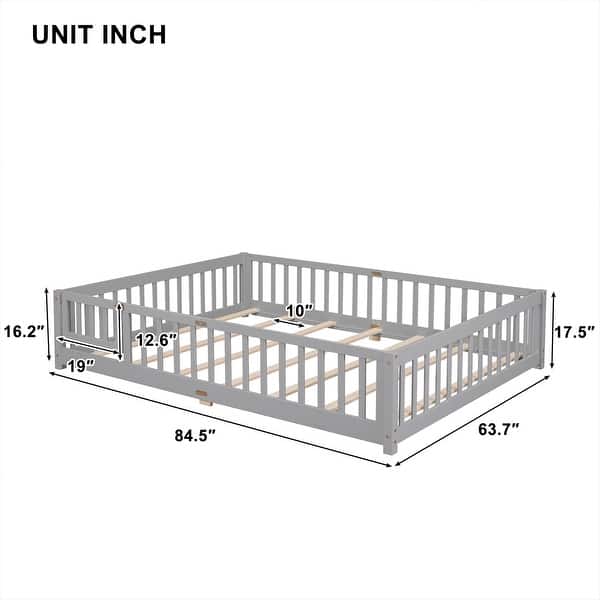 dimension image slide 0 of 9, Modern Floor Platform Bed with Fence and Door