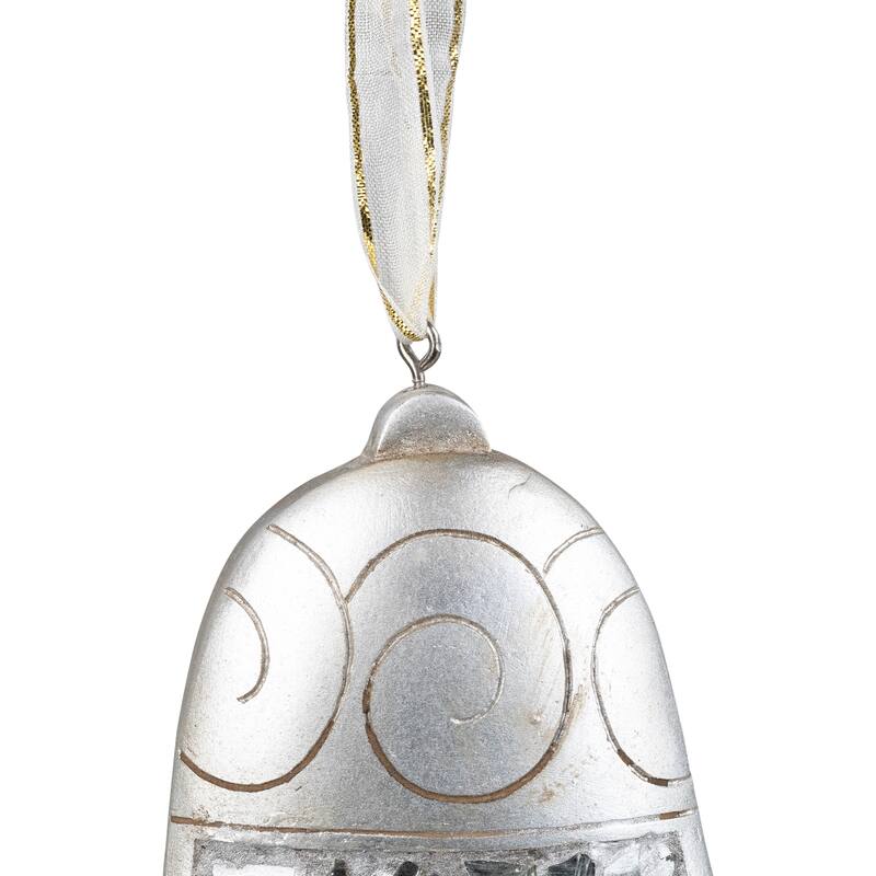 Bell Mosaic Style Christmas Ornament - 3" - Silver