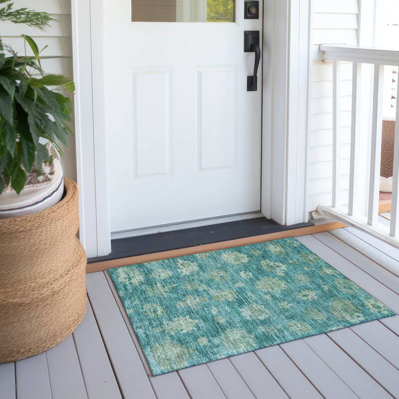 Machine Washable Indoor/ Outdoor Casual Traditional Chantille Rug - Teal - 1'8" x 2'6"