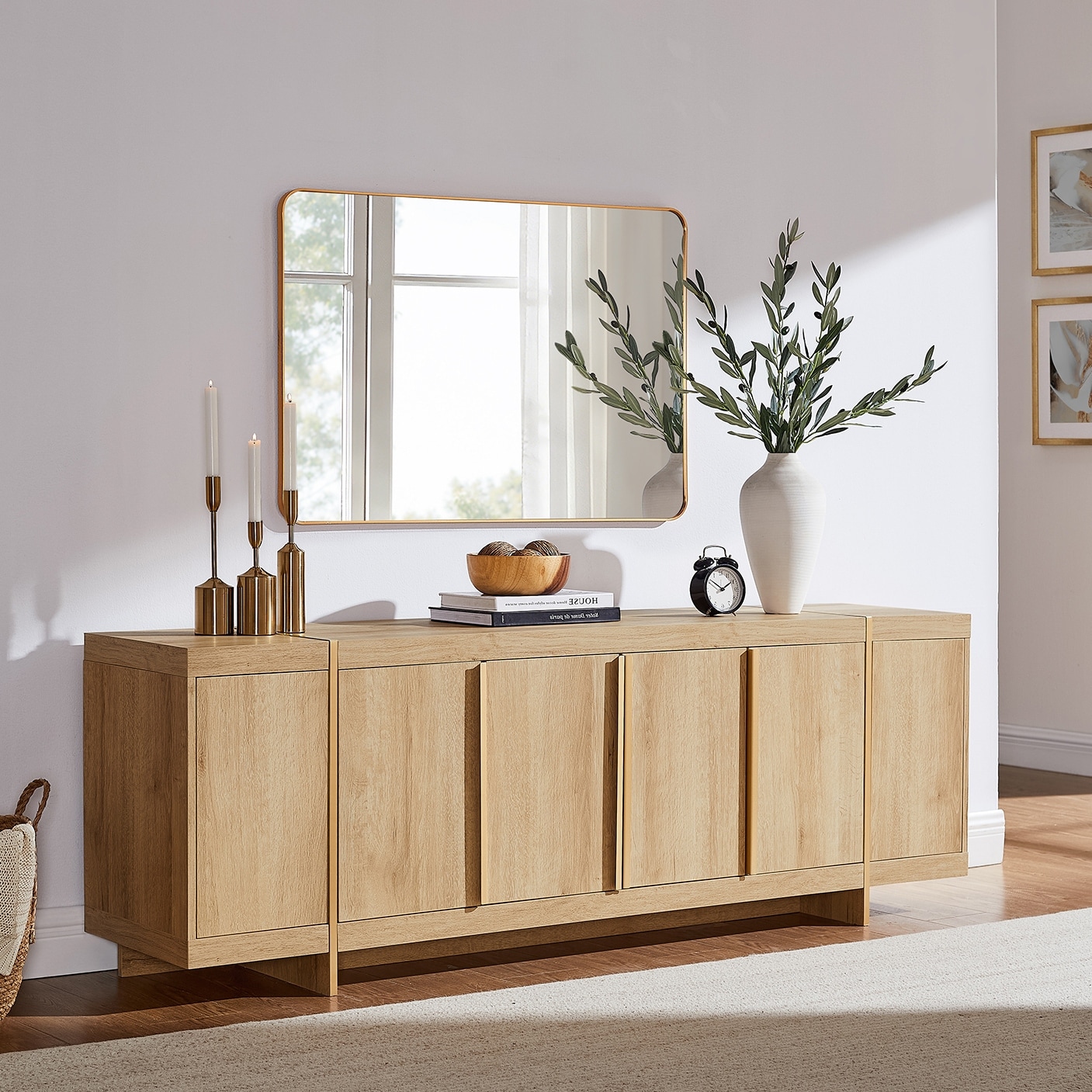 Modern 70" TV Stand, Entertainment Center, Handle-Free Hidden Design
