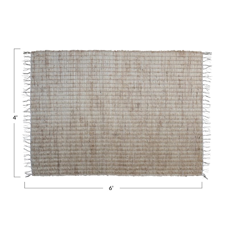 Woven Jute and Cotton Rug with Fringe - 72.0"L x 48.0"W x 0.5"H