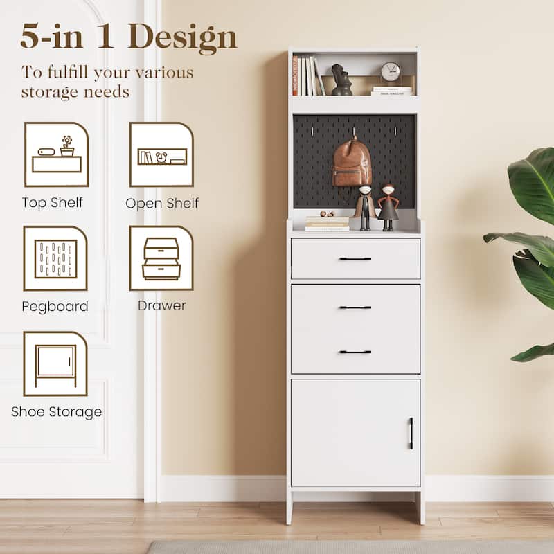 Shoe Storage Cabinet 19.7" Wide with Pegboard