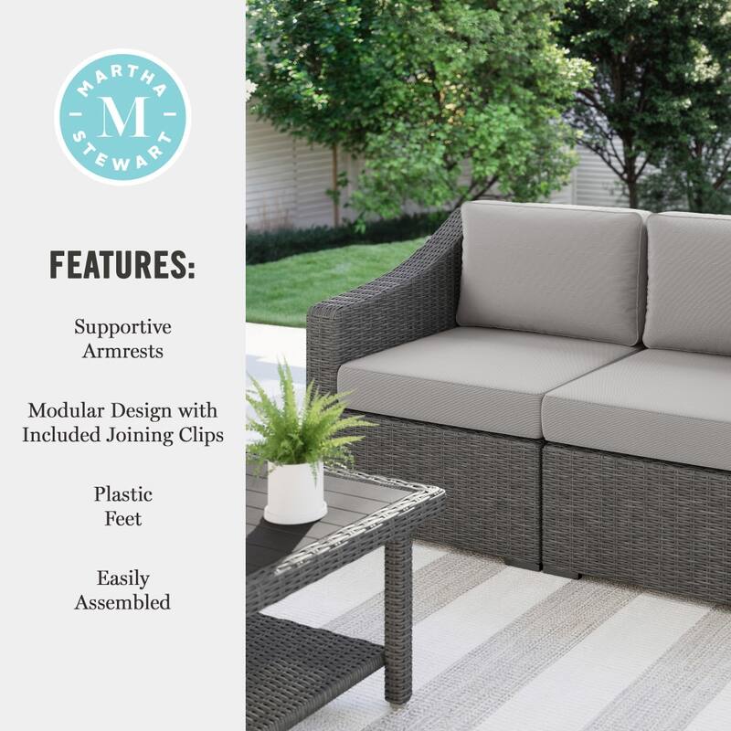 Martha Stewart Outdoor Modular Rattan Wicker Loveseat with All-Weather Cushions - 58"W x 32"D x 30"H