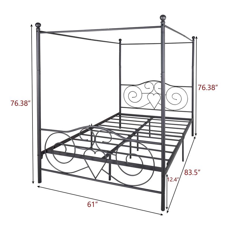 Metal Canopy Bed Frame with Vintage Headboard and Footboard
