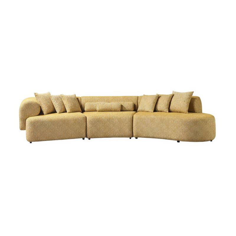 HomeRoots Mustard Boucle Modular Curved Three Piece Sectional With Toss Pillows