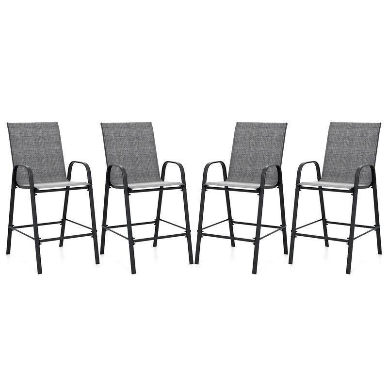 Gymax 4PCS Outdoor Bar Stools 29'' Fabric Bar Height Stools w/ - Grey