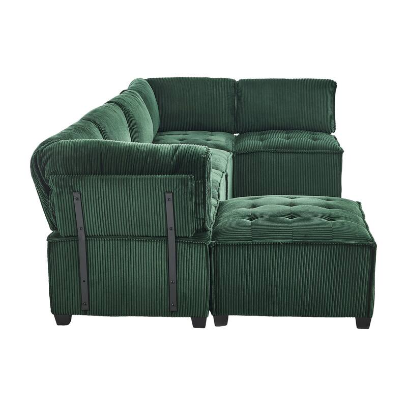 U-Shaped Modular Sectional Sofa, Oversized Corduroy Cloud Couch with Reversible Chaise, Comfy Convertible 6-Seat Corner Couch