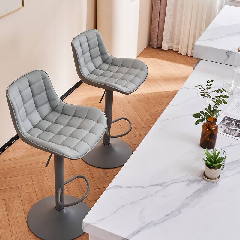 Adjustable Height Bar Stools Set of 2, Faux Leather Barstools for Kitchen Island Counter