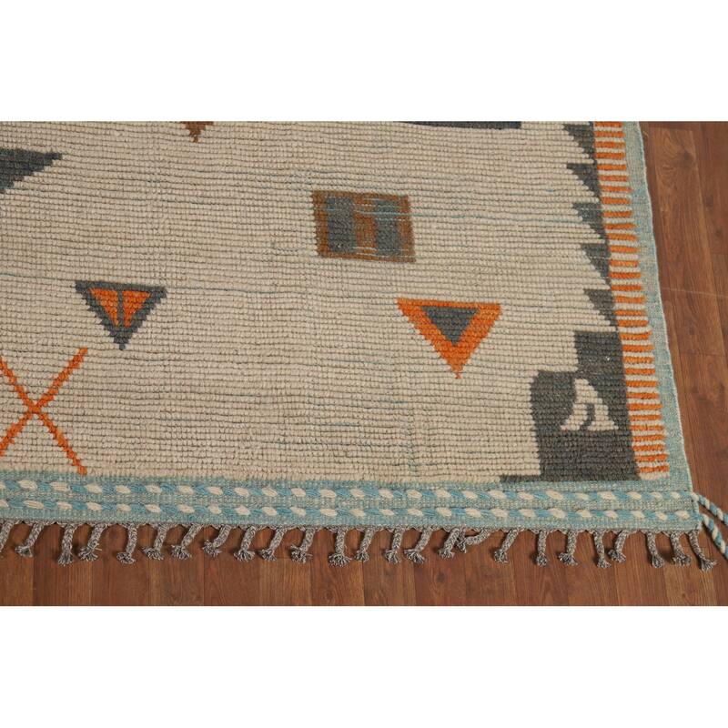 Earth Tone Moroccan Abstract Area Rug Handmade Wool Carpet - 9'0" x 12'4"