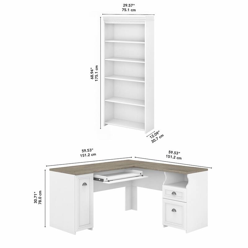 L-shaped Desk and 5-Shelf Bookcase