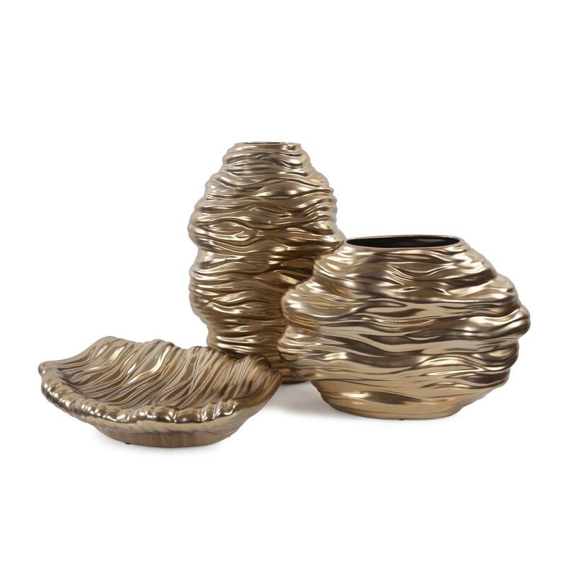 Allan Andrews Hand Finished Brass Ceramic Flowing Wave Vase