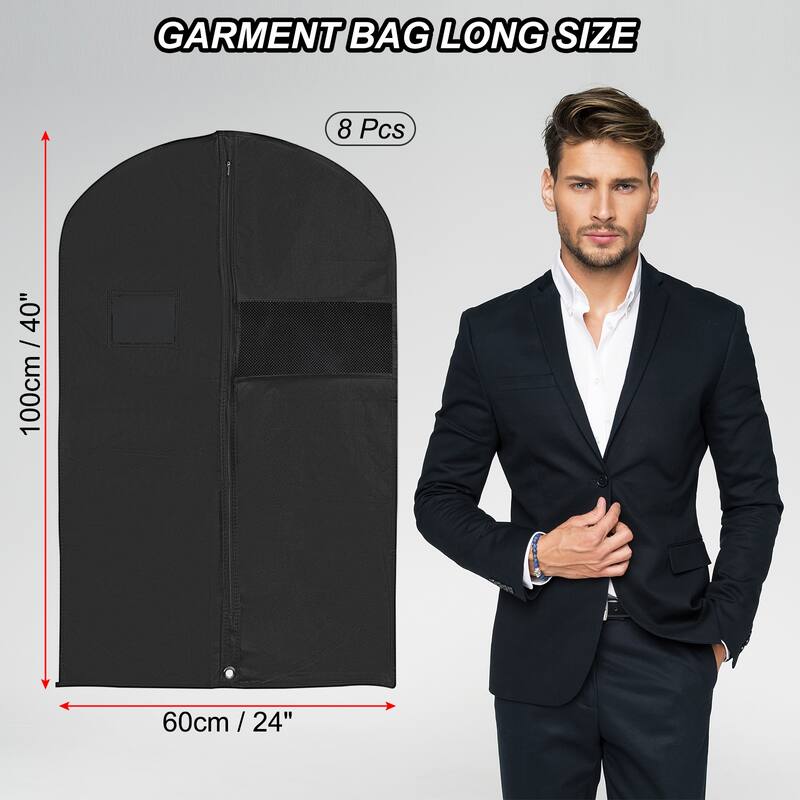 8Pcs Garment Bag Suit Bags for Closet Storage Travel Hanging Clothes 40"x24" - Black - Black