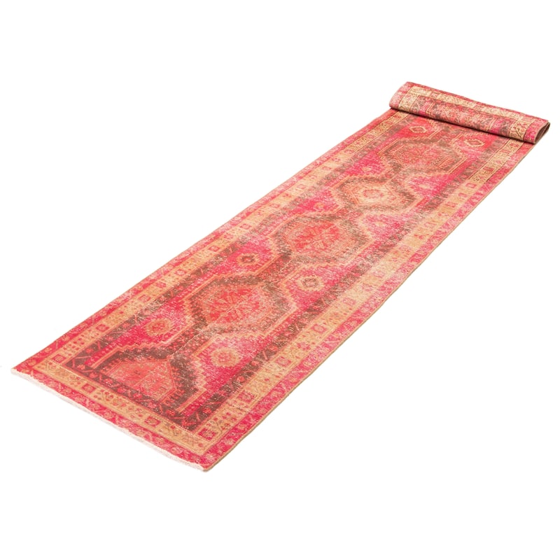 ECARPETGALLERY Hand-knotted Antalya Vintage Dark Pink Wool Rug - 3' 3" x 13' 1"