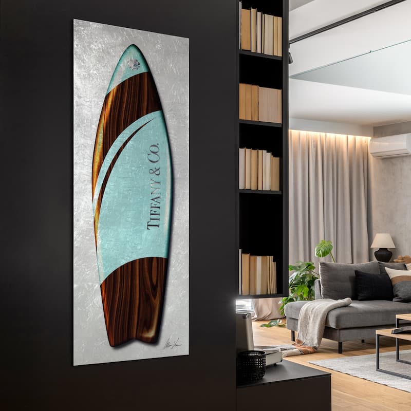 "Fashion T Blue Surfboard" Reverse Printed Tempered Glass with Silver Leaf