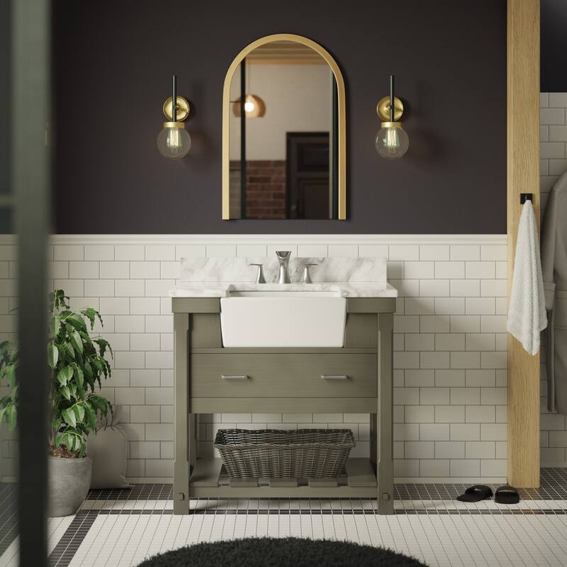 KitchenBathCollection Charlotte 36" Farmhouse Bathroom Vanity with Carrara Marble Top